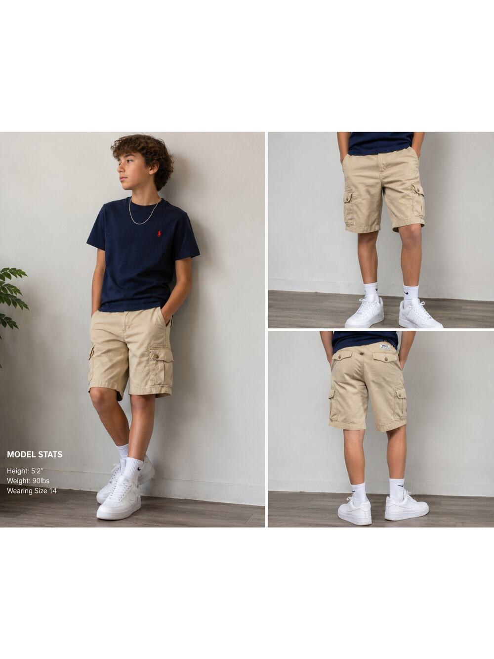 Polo Ralph Lauren Classic Chino Cargo Shorts Boys Size 14 Khaki Beige Stretch